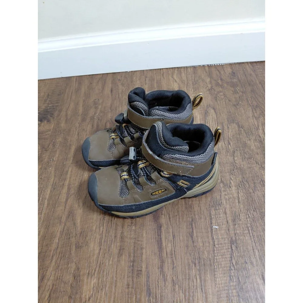 Keen Targhee Accents Boys Bungee Boots Shoes Size 8 Brown Black Leather